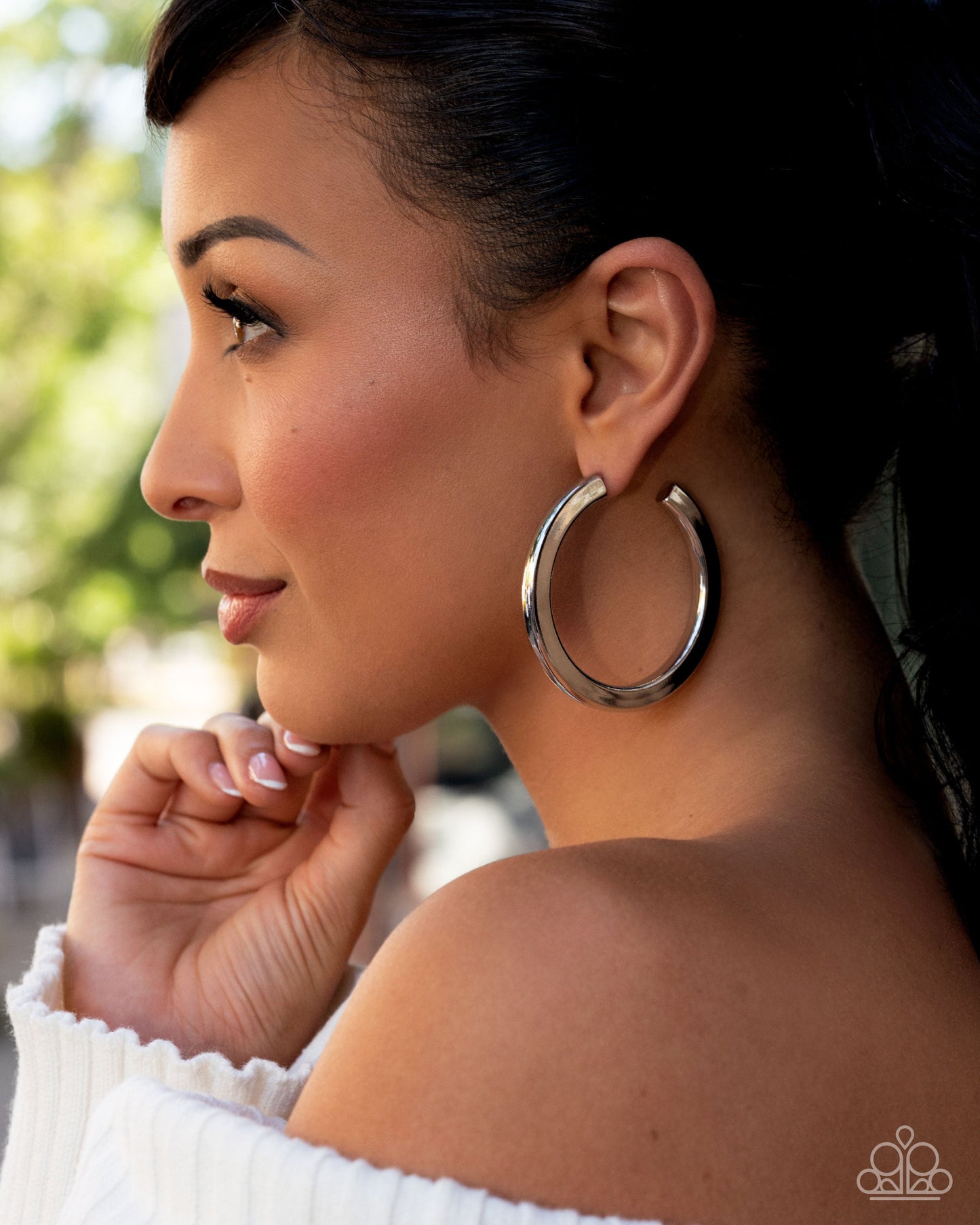 Sleek Spotlight - Silver Hoop Earring