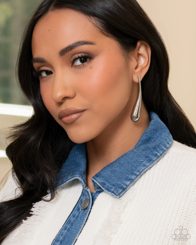 Elongated Effort - Silver Earring