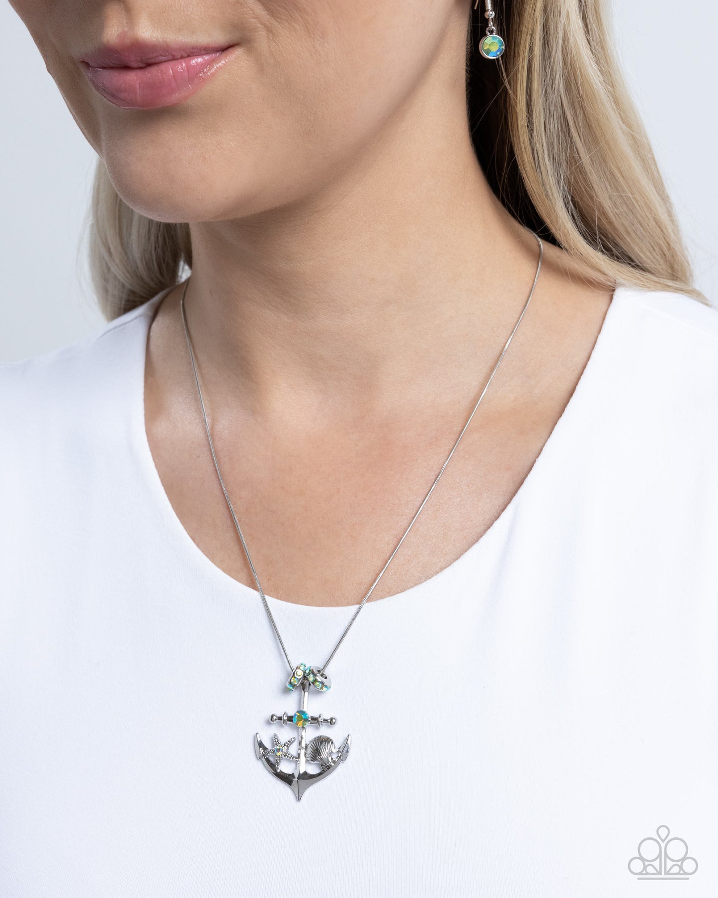 Anchored Accent - Green Necklace