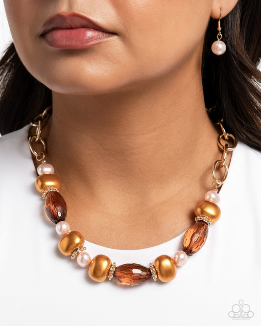 Pearly Patron & Passenger - Brown Necklace & Bracelet Set
