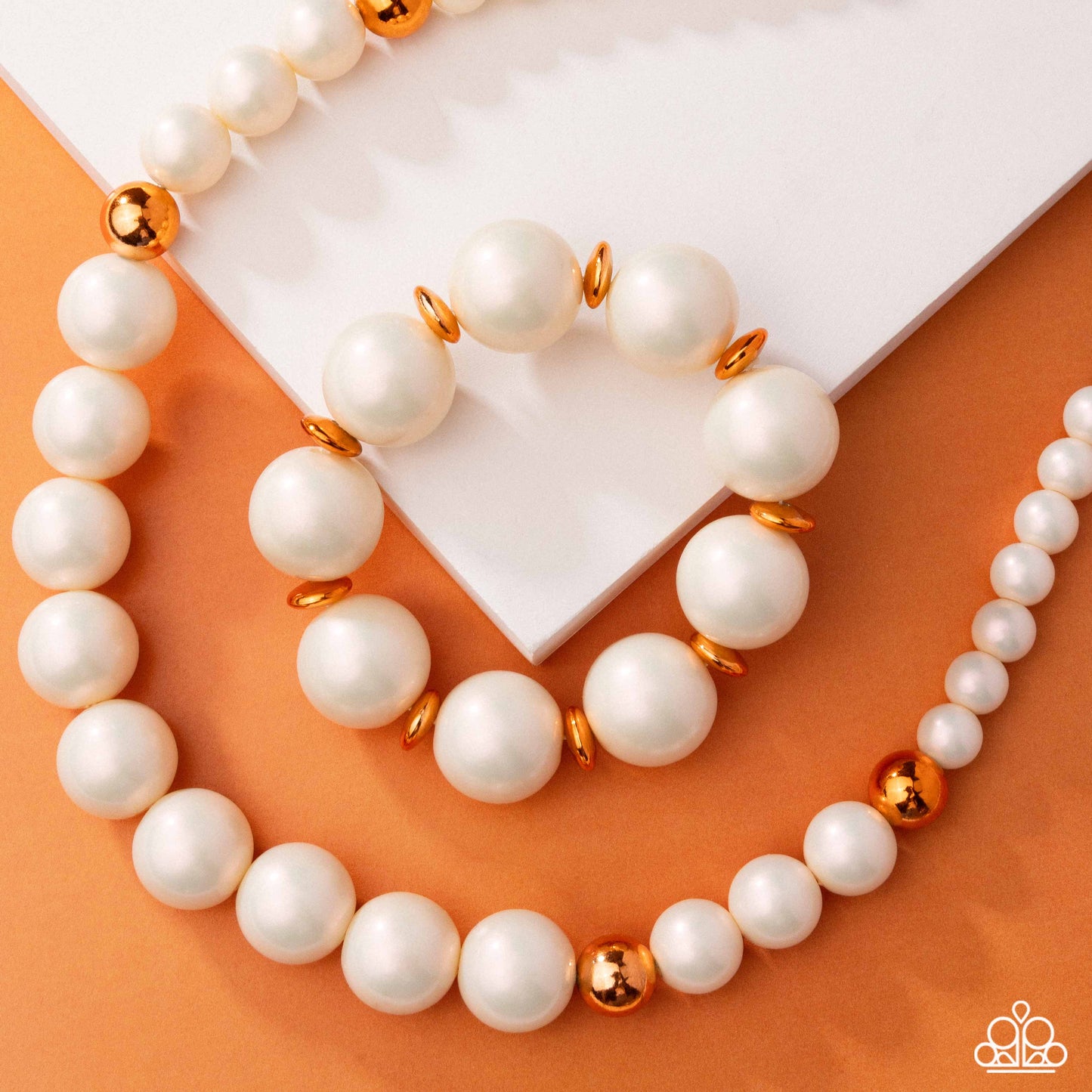 Pearl Platoon - Orange Necklace & Bracelet Set