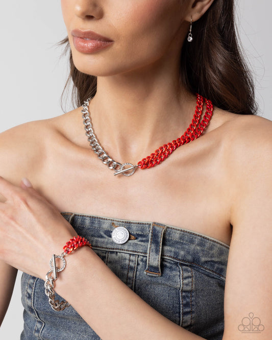 Iridescent Icon & Tourist Twists - Red Necklace and Bracelet Set