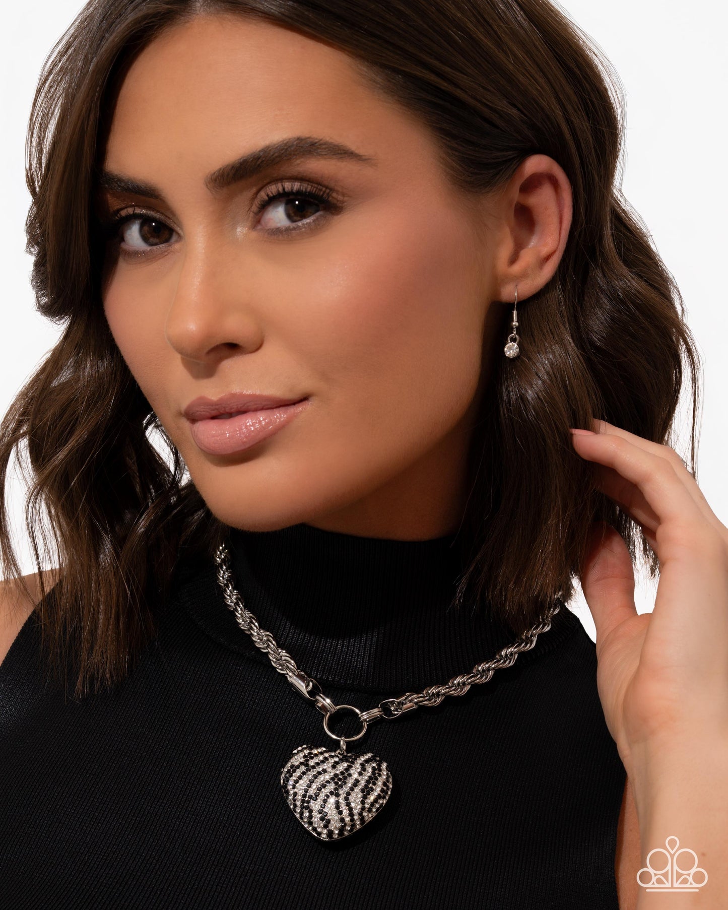 Striped Selfie & Sentiment - Black Necklace & Bracelet Set