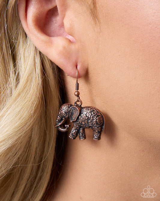 Embellished Elephant - Copper Earring