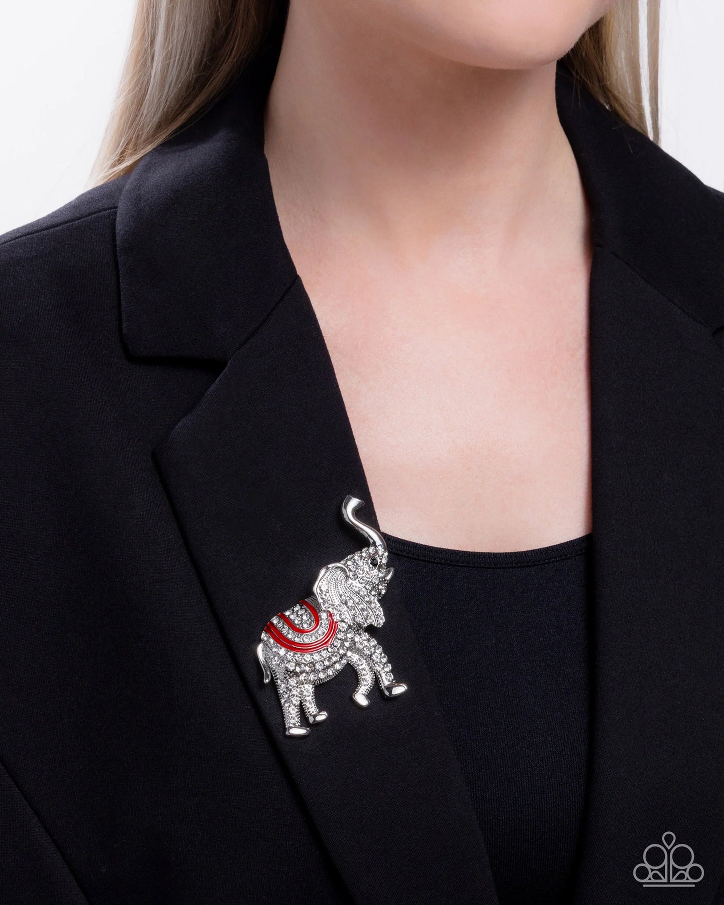Elephant Embrace - Red Brooch