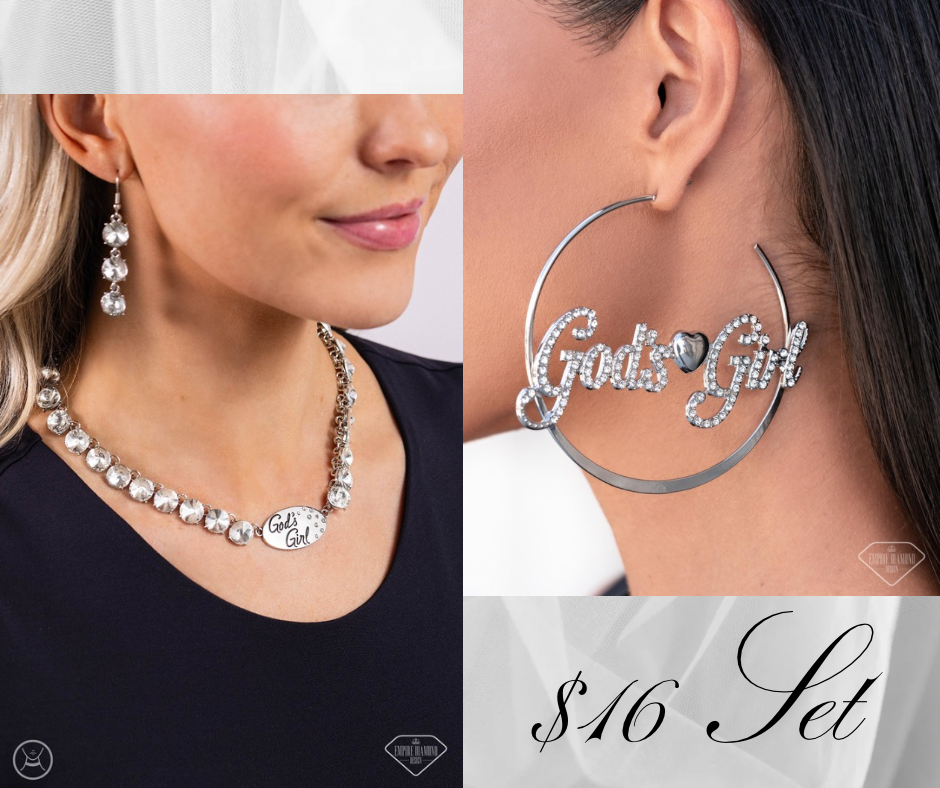 Gods Girl and Shine with Purpose - White Necklace & Earring Set