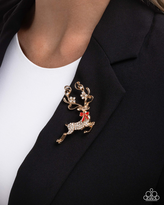 Reindeer Games - Gold Brooch