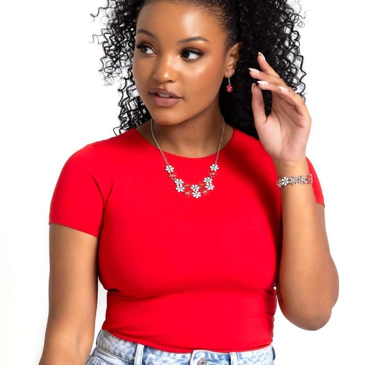 Floral Fever - Red Necklace & Bracelet Set