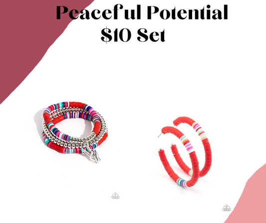 Peaceful Potential - Red Bracelet & Earring Set