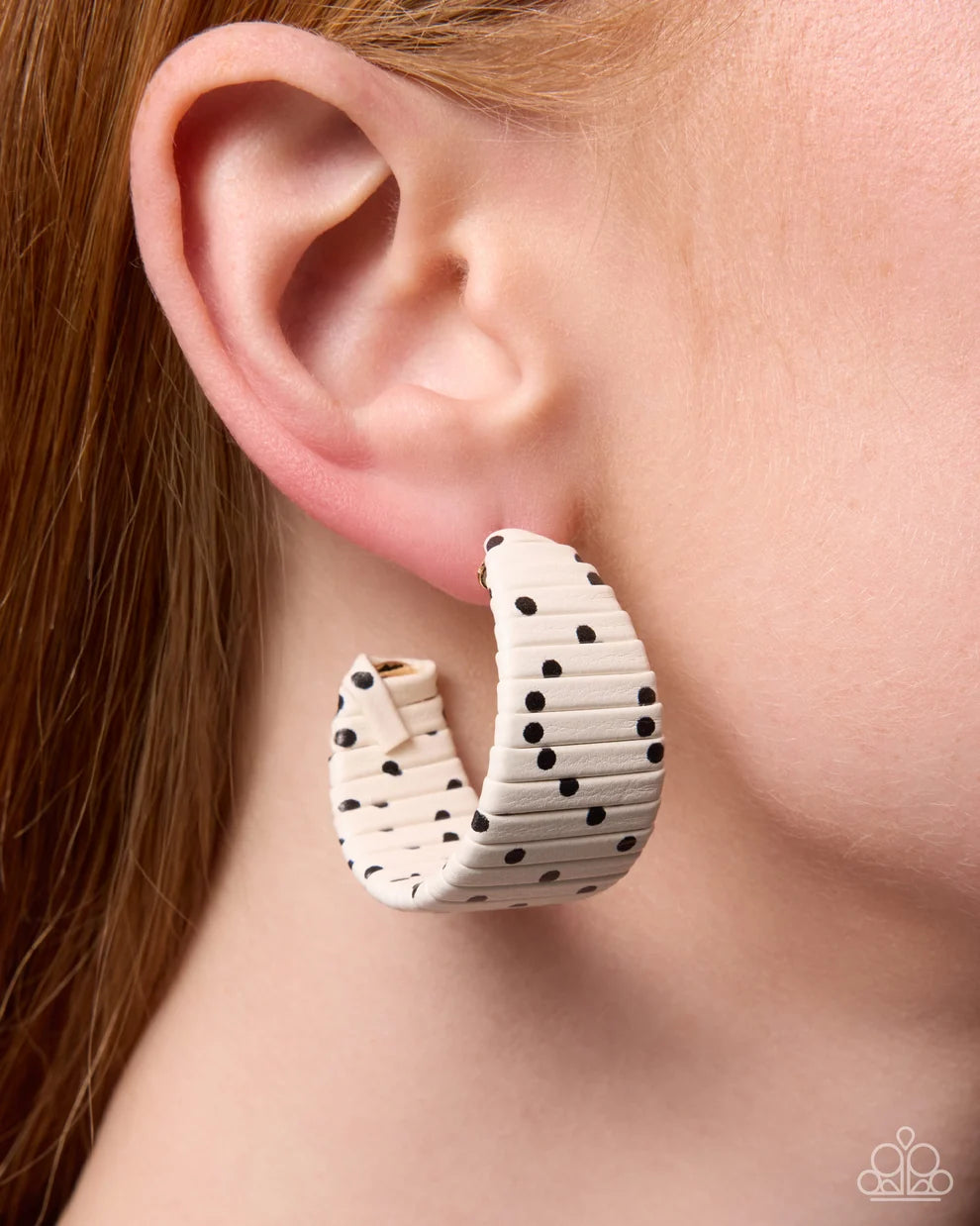 Polka Dotted Prize - White Hoop Earring