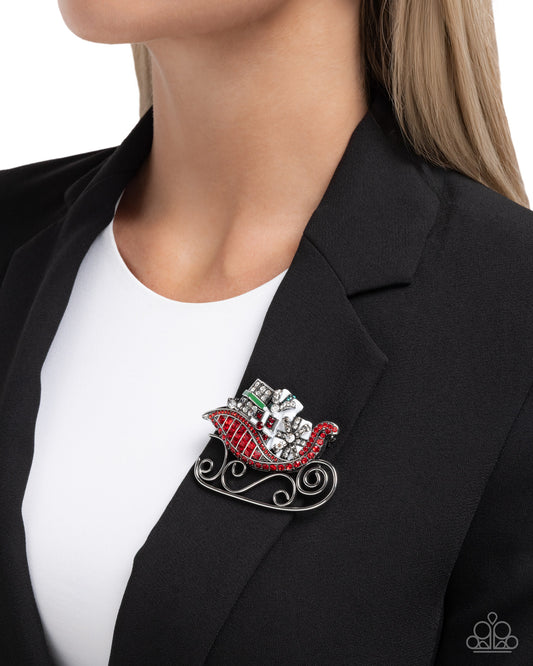 Sledding Shimmer - Red Brooch