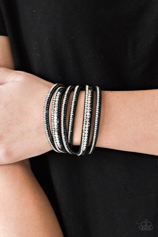 Rock Star Attitude - Black/Silver Double Wrap Bracelet