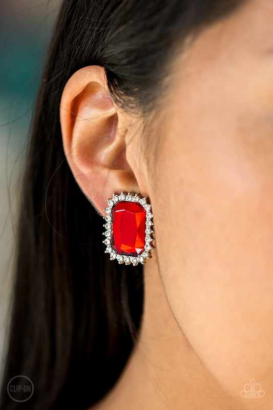 Downtown Dapper - Red Clip-On Earring