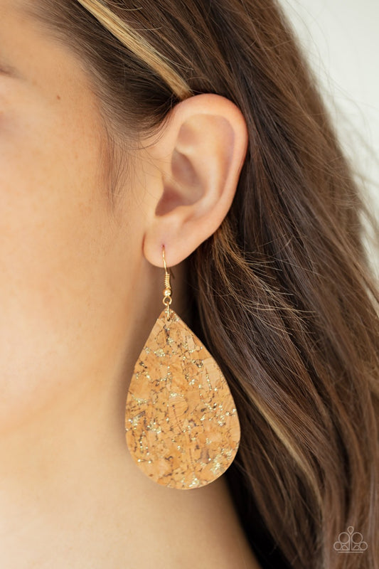 CORK It Over - Gold Earring