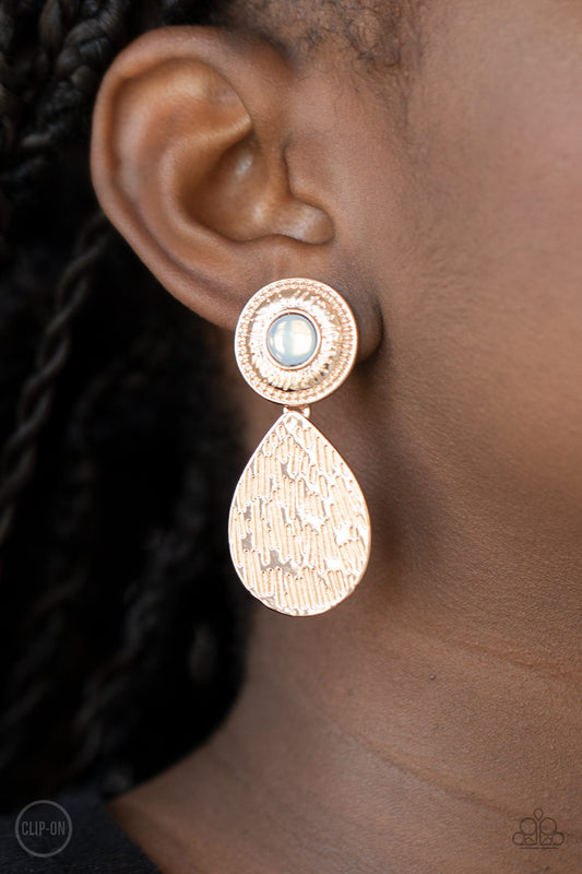 Emblazoned Edge - Rose Gold Clip-On Earring