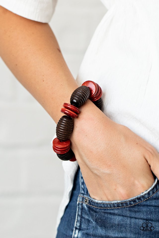 Caribbean Castaway - Red Wooden Bracelet