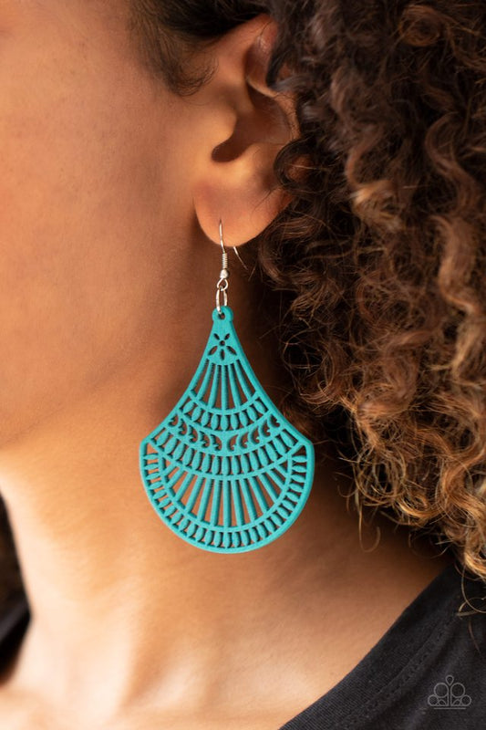 Tropical Tempest - Blue Wooden Earring