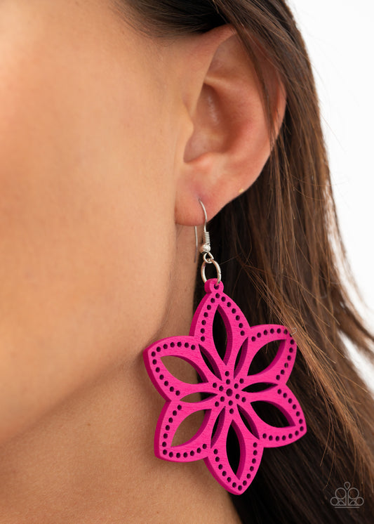 Bahama Blossoms - Pink Wooden Earring