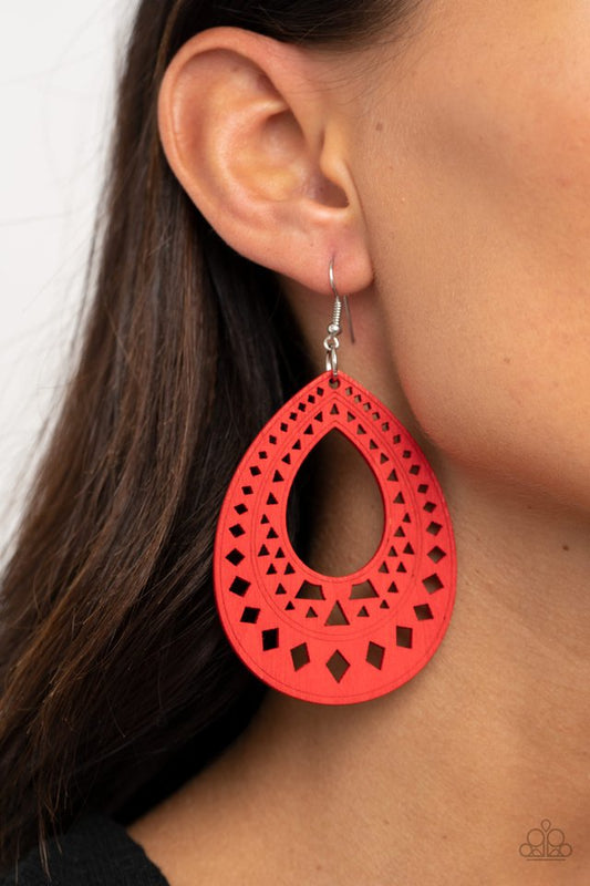 Belize Beauty - Red Wooden Earring