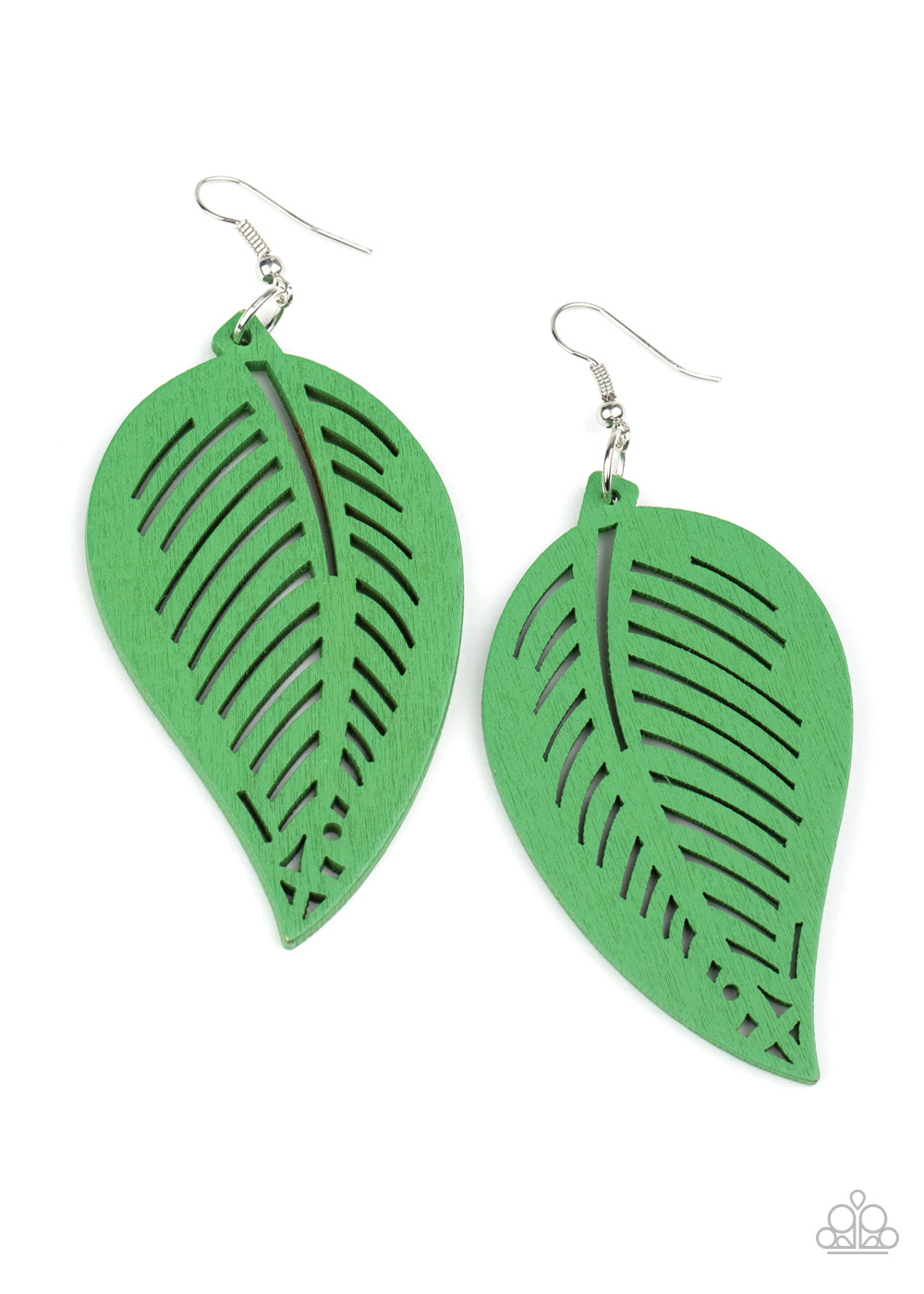 Tropical Foliage - Green Wooden Earring