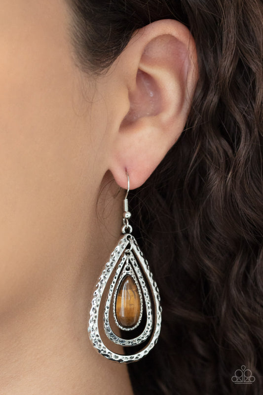 Teardrop Torrent - Brown Earring