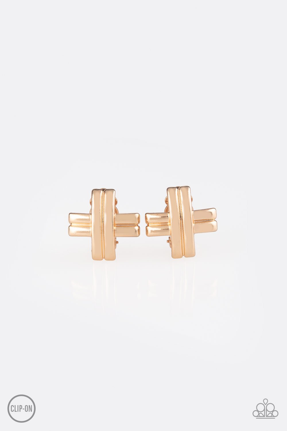Couture Crossover - Gold Clip-On Earrings